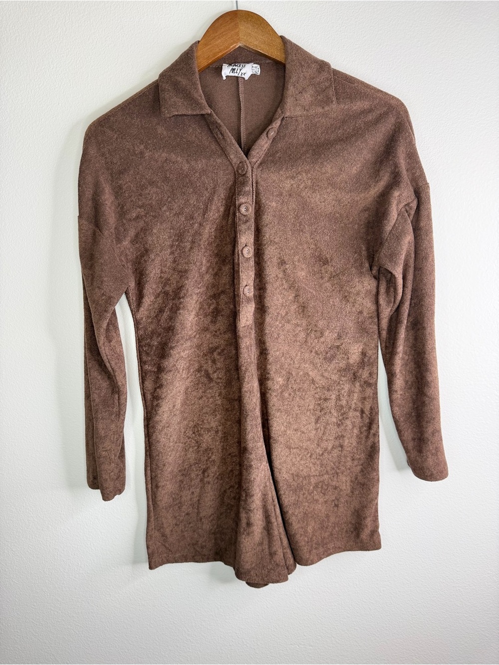Princess Polly XS Relaxed Brown Hooded Terry Cloth Romper - Picture 2 of 12